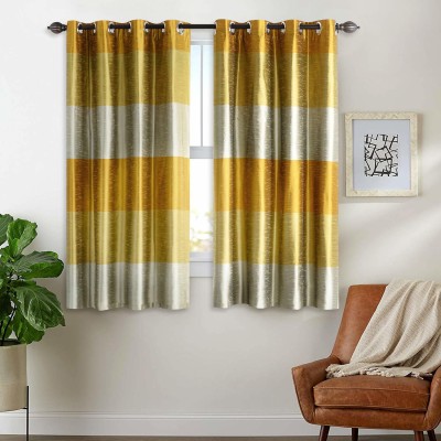 Deco Window 152 cm (5 ft) Polyester Blackout Window Curtain (Pack Of 2)(Striped, Yellow)