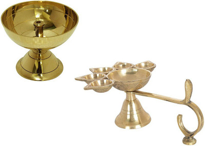 SBBCO Combo Of Classic Round Pure Brass Paro Pyali Worship/Spirtual/Religion Table Diya Designed Deepak With 5 Face Puja Camphor Burner Lamp Panch Aarti Jyoti/diya Stand Brass (Pack of 2) Table Diya Set(Height: 2 inch) SBBCO Combo Of Classic Round Pure Brass Paro Pyali Worship/Spirtual/Religion Table Diya Designed Deepak With 5 Face Puja Camphor Burner Lamp Panch Aarti Jyoti/diya Stand Brass (Pack of 2) Table Diya Set(Height: 2 inch)