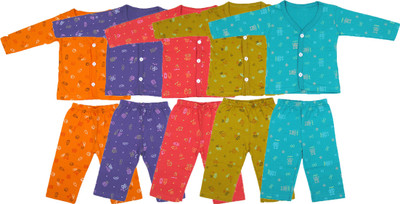 Jingo Kids Nightwear Boys & Girls Printed Cotton Blend(Multicolor Pack of 5)