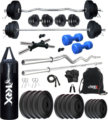 KRX 40 kg PVC 343 with Unfilled Punching Bag & PVC Dumbbells Home Gym Combo