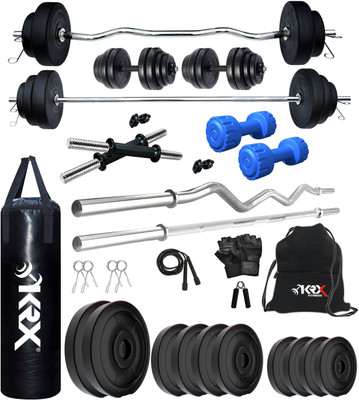 KRX 20 kg PVC 50 KG COMBO 343 with Unfilled Punching Bag & PVC Dumbbells Home Gym Combo