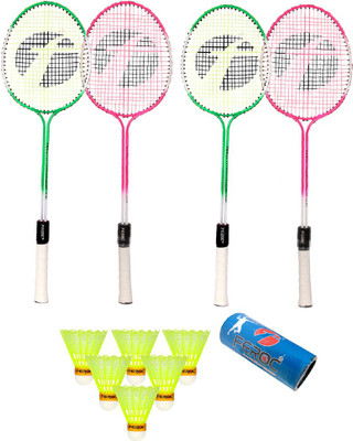 FEROC Swag Set of 4 Piece Badminton Racket with 6 Piece Nylon Shuttle Badminton Kit