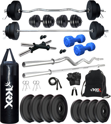 KRX 30 kg PVC 30 KG COMBO 343 with Unfilled Punching Bag & PVC Dumbbells Home Gym Combo