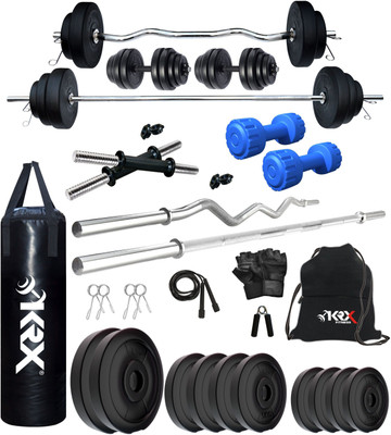 KRX 20 kg PVC 50 KG COMBO 2 with Unfilled Punching Bag & PVC Dumbbells Home Gym Combo