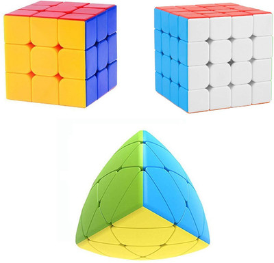 vworld High Speed Smooth Stickerless Cube Combo Of 3x3x3, 4x4x4x4 And round pyramid(3 Pieces)