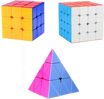 vworld high speed cube of 3x3x3 4x4x4 and pyramid magic cube puzzel pack of 3(3 Pieces)