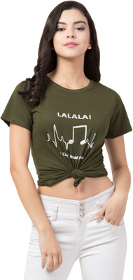 LOOKS18 Graphic Print Women Round Neck Green T-Shirt