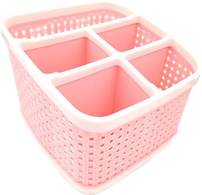 R Dabhi 5 Compartments Plastic Desk Storage Organiser(Pink)