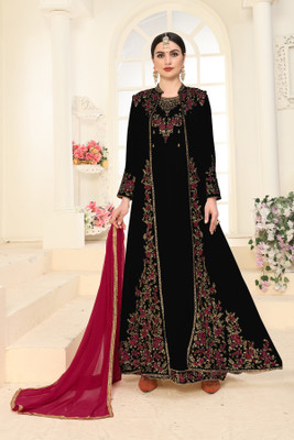 DIVINE INTERNATIONAL TRADING CO Georgette Embroidered, Self Design Gown/Anarkali Kurta & Bottom Material