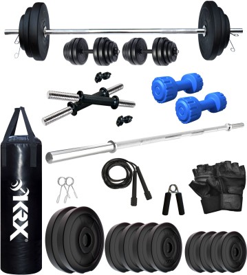 KRX 50 kg PVC 50 KG COMBO 9 WB with Unfilled Punching Bag & PVC Dumbbells Home Gym Combo