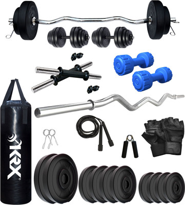 KRX 50 kg PVC 50 KG COMBO 3 WB with Unfilled Punching Bag & PVC Dumbbells Home Gym Combo