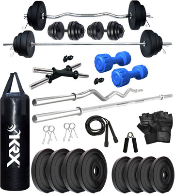 KRX 30 kg PVC 30 KG COMBO 42 WB with Unfilled Punching Bag & PVC Dumbbells Home Gym Combo
