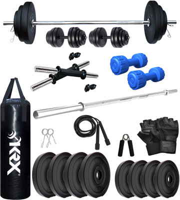 KRX 30 kg PVC 30 KG COMBO 9 WB with Unfilled Punching Bag & PVC Dumbbells Home Gym Combo