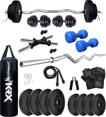 KRX 30 kg PVC 30 KG COMBO 3 WB with Unfilled Punching Bag & PVC Dumbbells Home Gym Combo