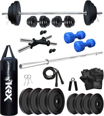 KRX 20 kg PVC 20 KG COMBO 9 WB with Unfilled Punching Bag & PVC Dumbbells Home Gym Combo