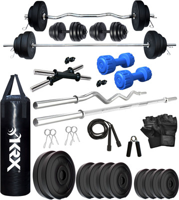 KRX 50 kg PVC 50 KG COMBO 42 WB with Unfilled Punching Bag & PVC Dumbbells Home Gym Combo