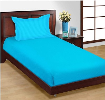 Impeccable Home 260 TC Satin Single Striped Flat Bedsheet(Pack of 1, Aqua Blue)