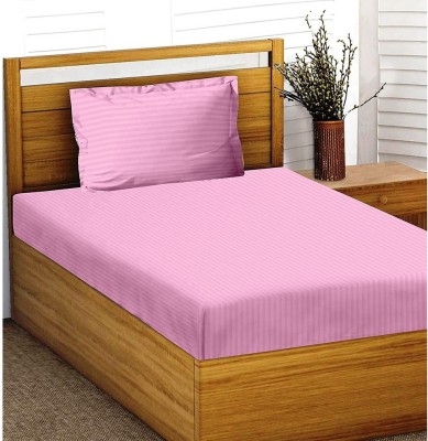 Impeccable Home 260 TC Satin Single Striped Flat Bedsheet(Pack of 1, Baby Pink)