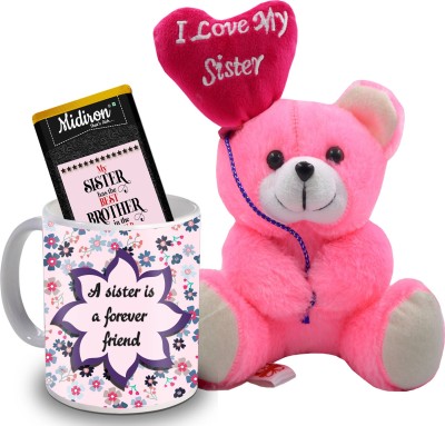 Midiron Gift for Sister| Chocolate Bar| Coffee Mug| TeddyRakhi Return Gift IZ20DT-26 Ceramic, Microfibre Gift Box(Multicolor)