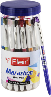 FLAIR Marathon 0.7 mm Ball Pen Jar | Sleek Body With Metal Clip | Smooth Writing Ball Pen(Pack of 25, Ink Color - Blue)