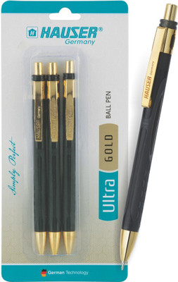 HAUSER Ultra Gold Ball Pen(Pack of 3, Ink Color - Blue)
