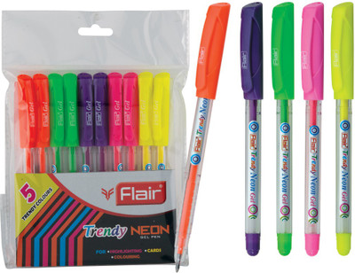 FLAIR Trendy Neon Ball Pen(Pack of 10, Ink Color - Multicolor)