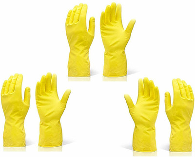 Shreepad Reusable Rubber Hand Gloves for Cleaning Stretchable Gloves for Washing Kitchen Garden (Colour May Vary) - Pack of 3 Wet and Dry Glove Set(Medium Pack of 3)