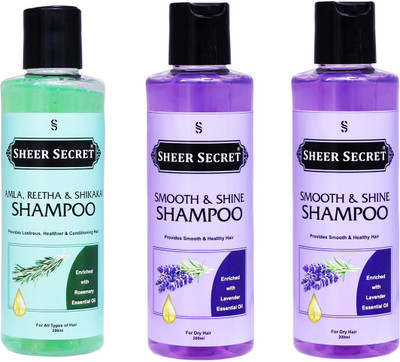 Sheer Secret Amla Reetha Shikakai Shampoo 200ml and Smooth Shampoo 400ml(600 ml)
