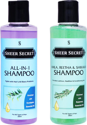 Sheer Secret All-In-One Shampoo 200ml and Amla Reetha Shikakai Shampoo 200ml(400 ml)