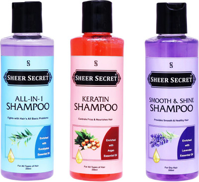 Sheer Secret All-In-One Shampoo 200ml, Keratin Shampoo 200ml and Smooth Shampoo 200ml(600 ml)