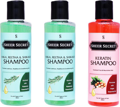 Sheer Secret Amla Reetha Shikakai Shampoo 400ml and Keratin Shampoo 200ml(600 ml)