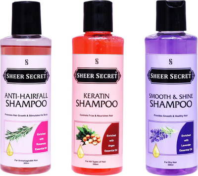 Sheer Secret Anti Hairfall Shampoo 200ml, Keratin Shampoo 200ml and Smooth Shampoo 200ml(600 ml)