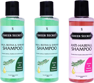 Sheer Secret Amla Reetha Shikakai Shampoo 400ml and Anti Hairfall Shampoo 200ml(600 ml)