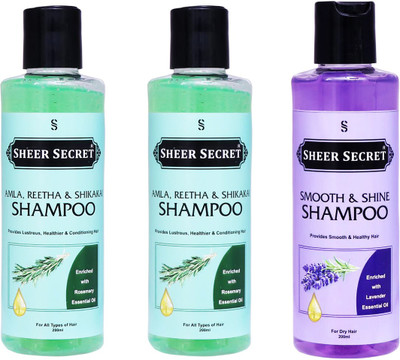 Sheer Secret Amla Reetha Shikakai Shampoo 400ml and Smooth Shampoo 200ml(600 ml)