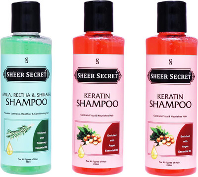 Sheer Secret Amla Reetha Shikakai Shampoo 200ml and Keratin Shampoo 400ml(600 ml)