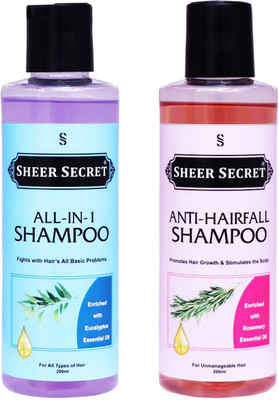 Sheer Secret All-In-One Shampoo 200ml and Anti Hairfall Shampoo 200ml(400 ml)