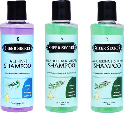 Sheer Secret All-In-One Shampoo 200ml and Amla Reetha Shikakai Shampoo 400ml(600 ml)