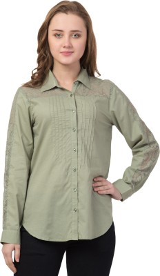 Cwtch Women Solid Casual Green Shirt