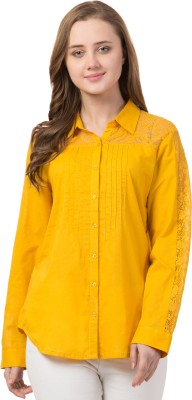 Cwtch Women Solid Casual Yellow Shirt