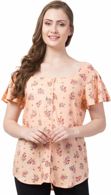 Cwtch Women Floral Print Casual Orange Shirt