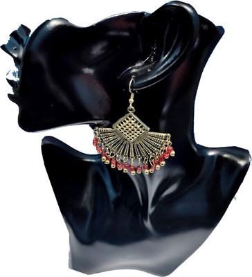 A One A One Oxidised German Golden Afghani Chandbali Metal Beads Dangling Earrings Set Beads Alloy Chandbali Earring