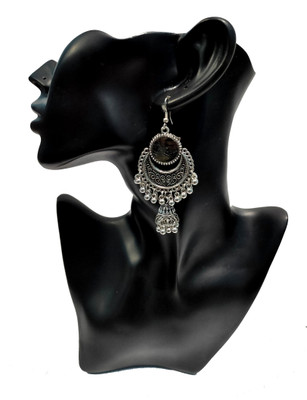 A One A One Collection Oxidised Unique Trendy Chandbali black Mirror with Designer Jhumki Hanging Earrings Alloy Chandbali Earring