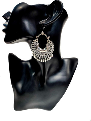 A One A One Oxidised German Silver Afghani Chandbali High Class Antique Luxury Earrings Set Alloy Chandbali Earring