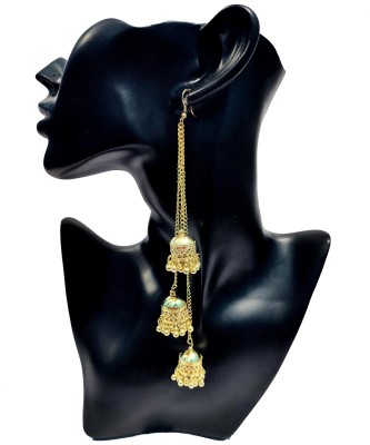 A One A One Afghani Kashmiri Oxidised German Silver Long Chain Tripple layered Jhumkis Hanging Earings Alloy Drops & Danglers