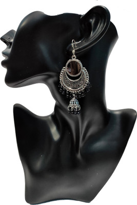 A One A One Collection Oxidised Unique Trendy Chandbali black Mirror with Designer Jhumki Hanging Earrings Alloy Chandbali Earring