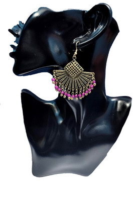 A One A One Oxidised German Golden Afghani Chandbali Metal Beads Dangling Earrings Set Beads Alloy Chandbali Earring