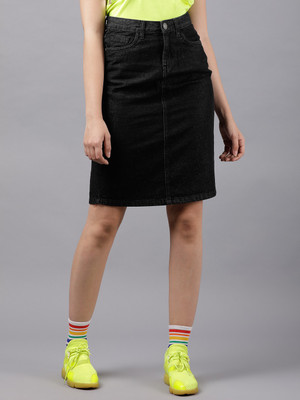 Tokyo Talkies Solid Women Flared Black Skirt