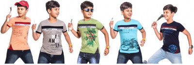 Mitwa Boys & Girls Printed Cotton Blend Regular T Shirt(Multicolor, Pack of 5)