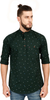Asian & Fitch Men Printed Straight Kurta(Green)
