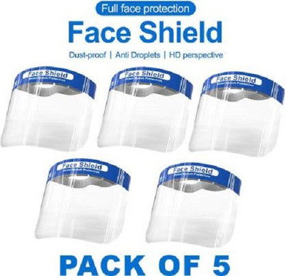 MASONIC Fluid Resistant Clear Full Face Masks Protective Anti-Splash Facial Cover with Elastic Band and Soft Sponge (Pack of 5) Face shield mask Safety Visor  (Size - Free)